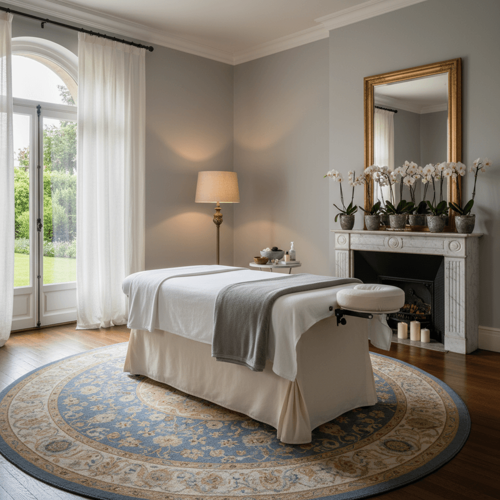 Professional massage table set up in an elegant home